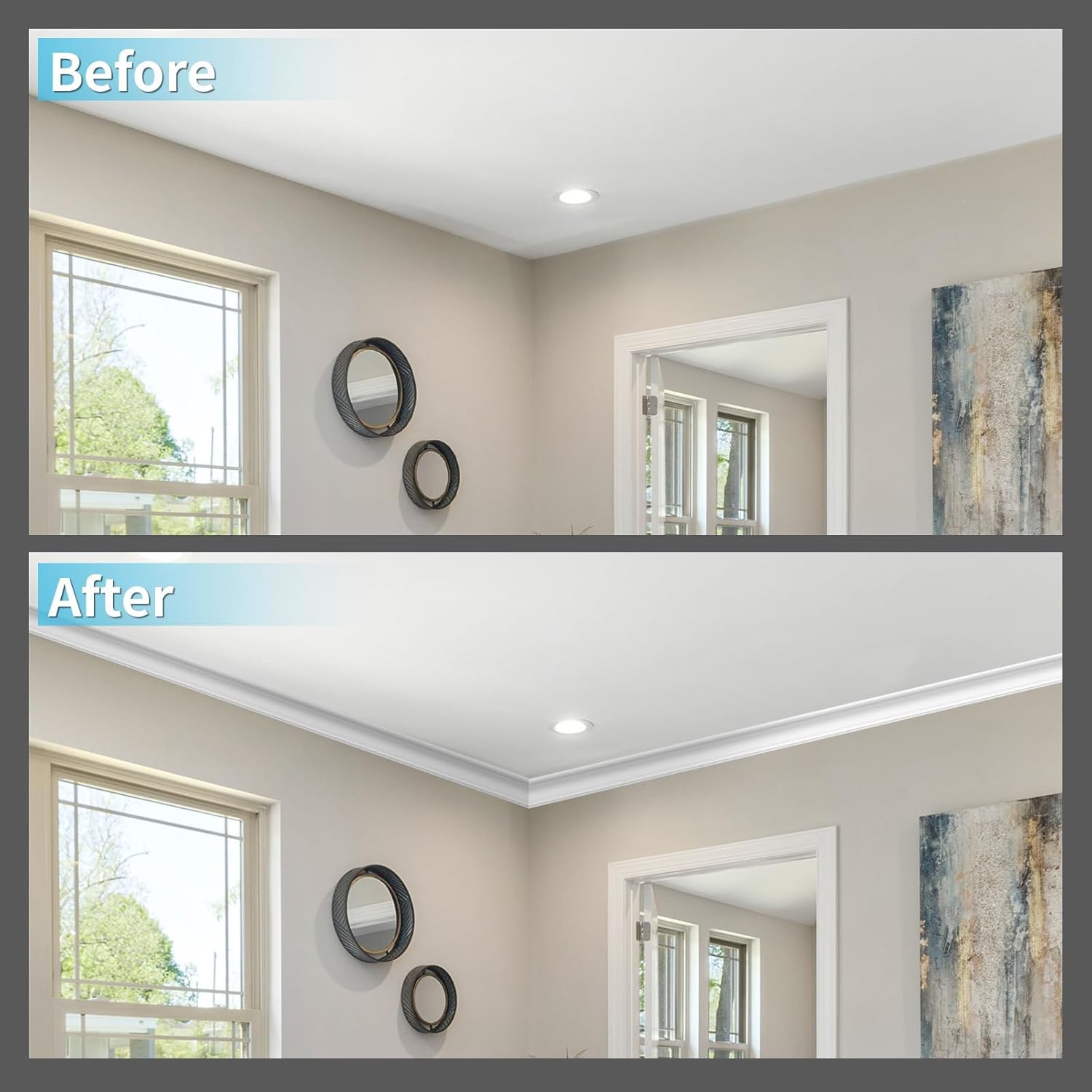 Art3d 10-Pack 47Ft White Ceiling Crown Molding Trim, High Impact Polystyrene Decorative Ceiling Moulding, Installed with Glue